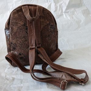 Floral pattern handmade leather mini backpack